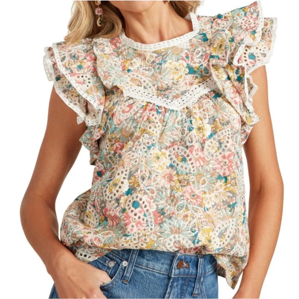 Trish Scully Antonine Top Women’s 12 Eyelet Ruffle Embroidered Lace Floral